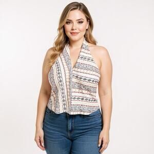 Anthropologie Halter Top Womens Sz XL Sleeveless V-Neck Boho Festival ~ NWT